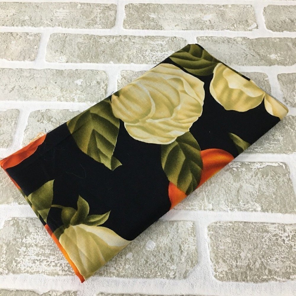 Vintage 1980s Magnolia Floral Fabric Black Tropical Fruit Botanical Textile Craf